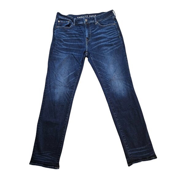 Mens American Eagle Original Straight Dark Wash Jeans 36x34 Next Level Airflex - Picture 2 of 5